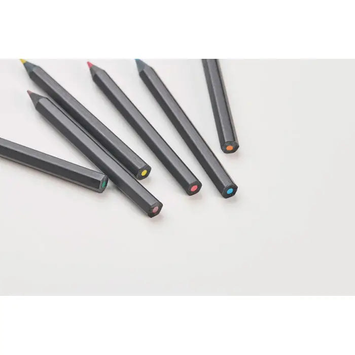 Set de 6 creioane negre de colorat cu vârfuri hexagonale viu colorate pentru desen și colorat creativ