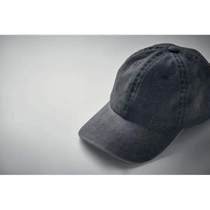 Sapca de baseball din denim gri inchis cu 6 panouri si orificii cusute din bumbac 265 gr/m²