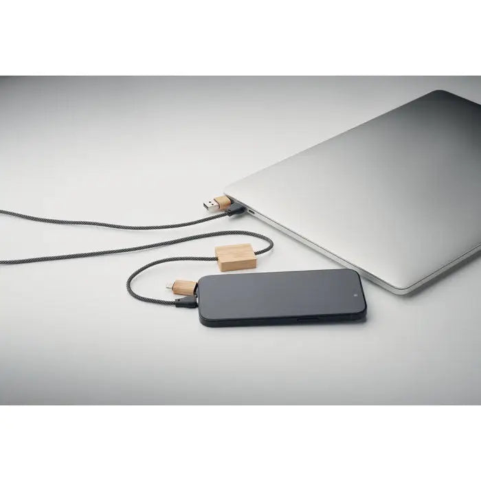 Cablu de incarcare 60w cu power bank portabil negru, conectori usb din lemn si cablu impletit