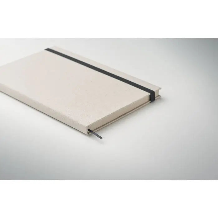 Beige texturat caiet a5 iarba cu 80 de rânduri, elastic negru și semn de carte asortat