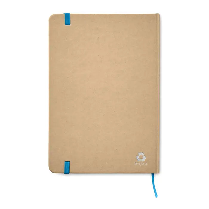 Caiet a5 reciclat tan cu benzi elastice albastre si semn de carte asortat pentru notite de 80 de randuri