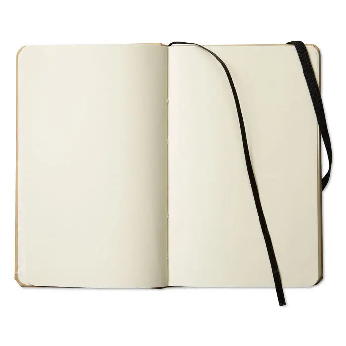Open notebook caiet a6 reciclat 96 simplu cu pagini crem si elastic negru pentru notite eco-friendly