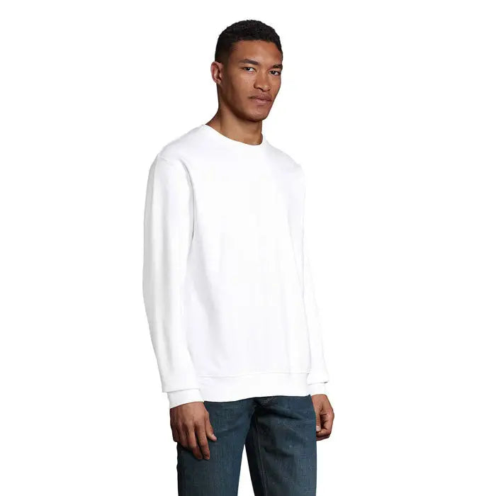 Sweatshirt alb unisex columbia cu decolteu rotund maneci lungi si manșete striate
