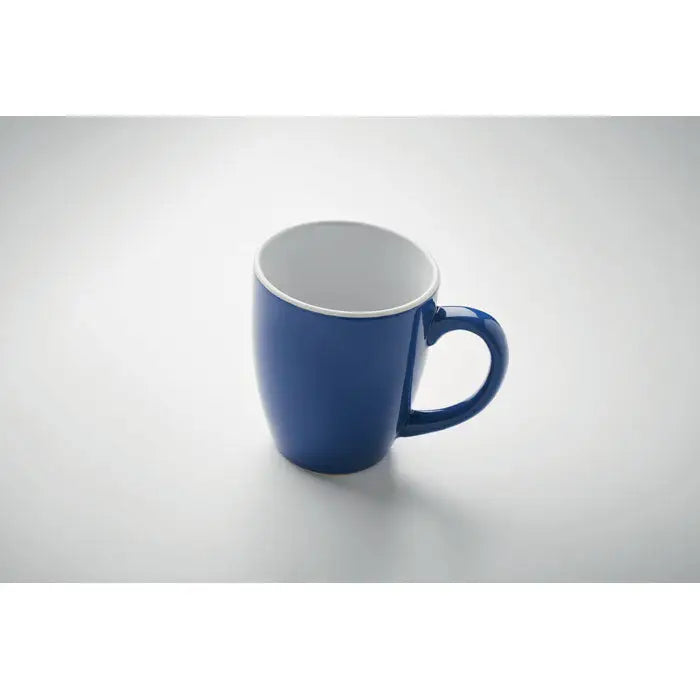 Cana ceramica colorata 290 ml albastru regal lucios cu interior si toarta alba pentru bauturi calde