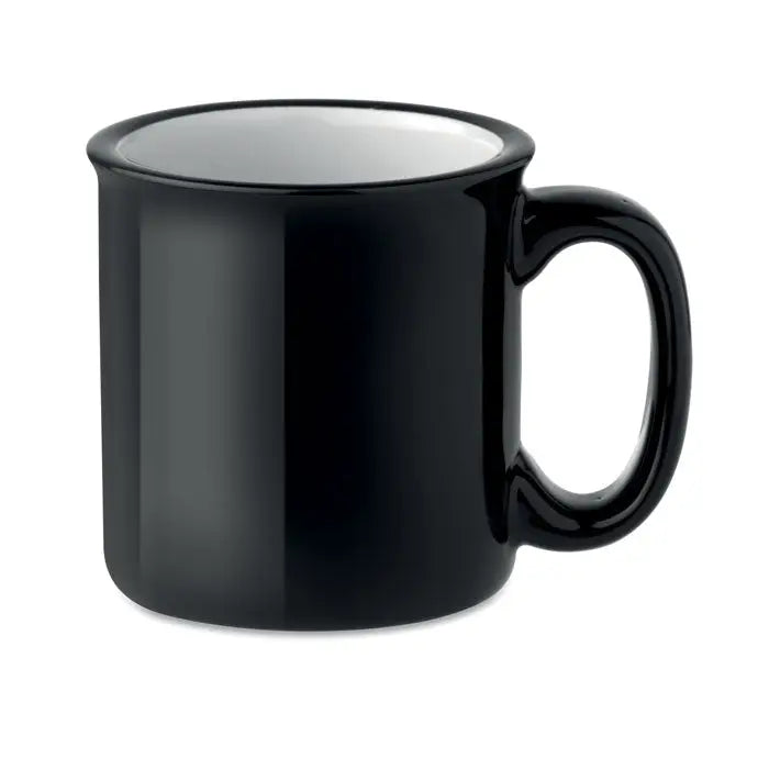 Cană vintage din ceramică 240 ml neagră cu finisaj lucios și interior alb ideală pentru băuturi calde