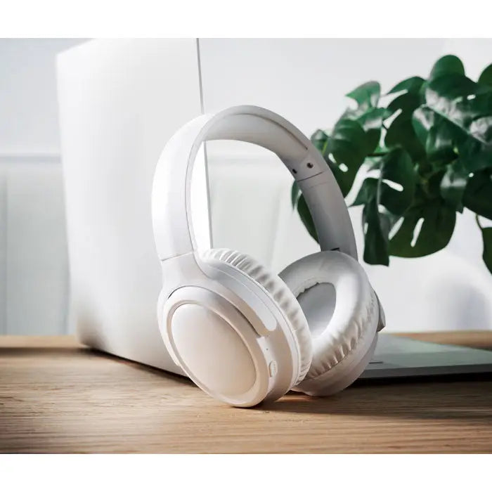 Casti pliabile anc albe wireless cu pernute moi si design minimalist pentru confort audio portabil
