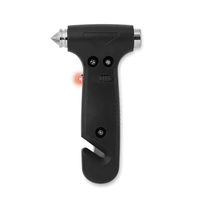 Ciocan de urgenta 3 in 1 negru din plastic cu varf metalic si agatator integrat pentru situatii de urgenta auto