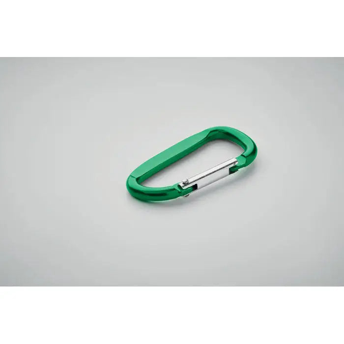 Clip carabinier din aluminiu verde cu zavor argintiu pentru agatare sigura si usoara