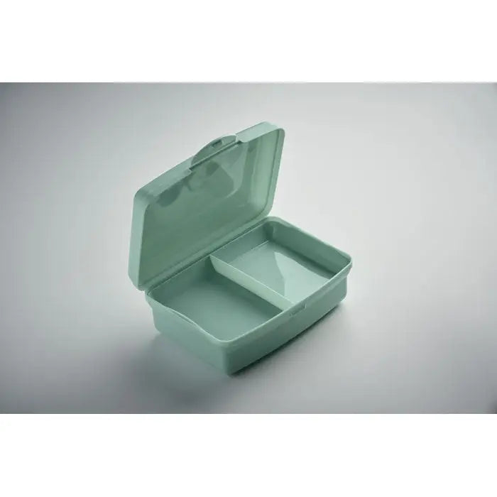Cutie de pranz pp pentru copii verde deschis cu capac rabatabil si doua compartimente interioare din plastic