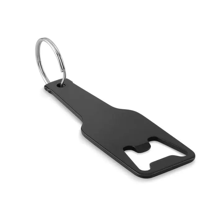 Deschidetor de sticle din aluminiu negru cu inel argintiu si design minimalist si slefuit