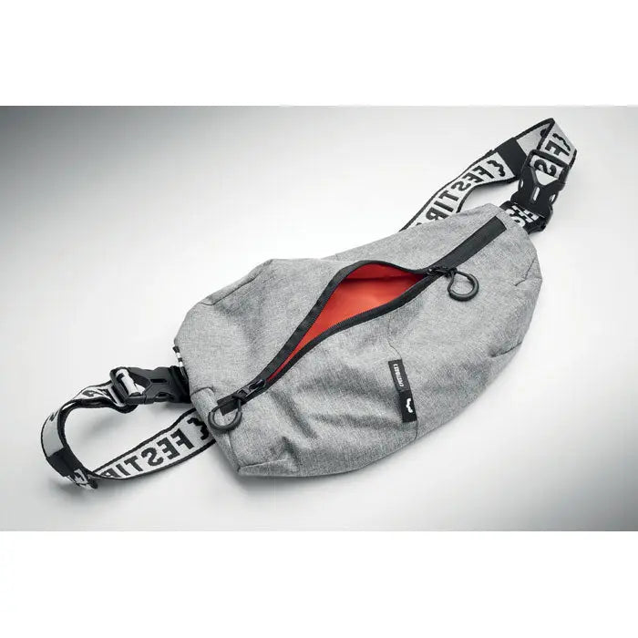 Festibax basic borseta gri din material heather cu fermoar negru si interior portocaliu contrastant si bretea brand