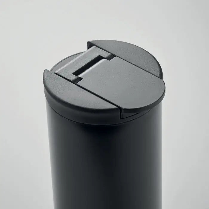 Flacon cu perete dublu 330 ml negru cilindric cu capac minimalist si design rabatabil pentru calatorii