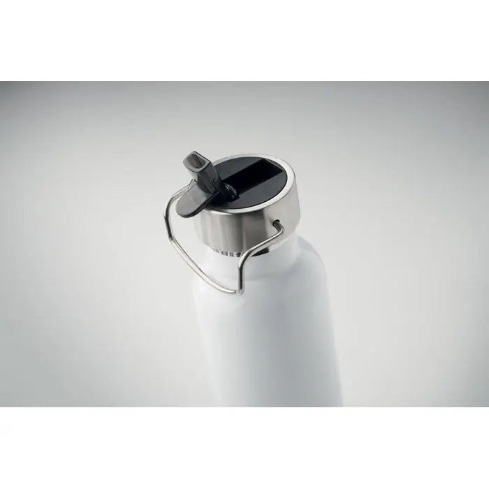 Flacon cu perete dublu 660 ml alb din otel inoxidabil cu capac negru si maner metalic integrat