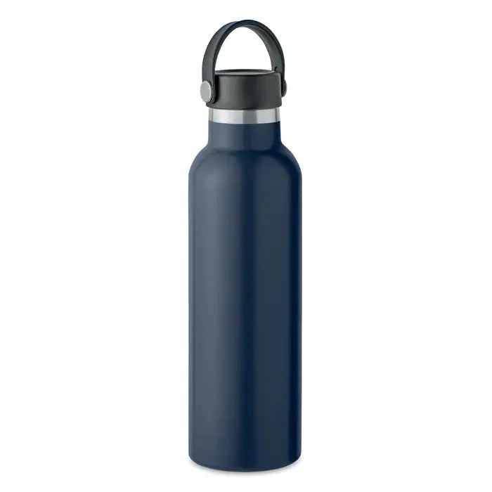 Flacon cu perete dublu 700 ml albastru marin izolat cu maner negru si accente argintii pentru bauturi reci sau calde