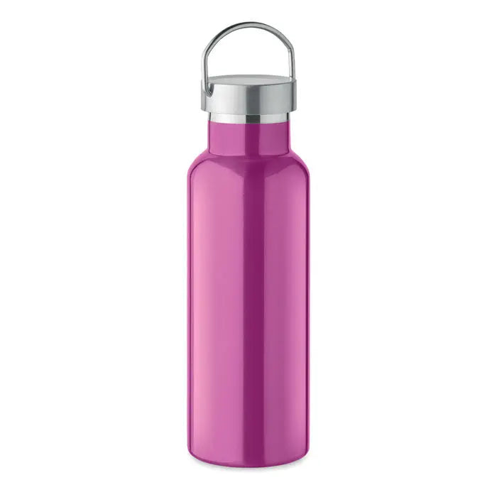 Flacon cu perete dublu de 500 ml vibrant magenta din otel inoxidabil cu capac argintiu si maner integrat
