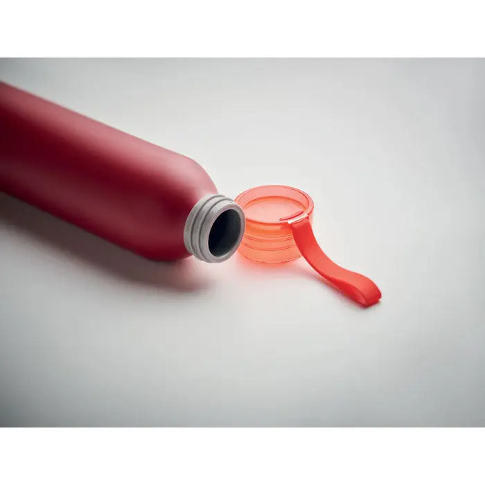 Flacon din aluminiu roșu de 600ml cu capac portocaliu translucid și gât filetat gri pentru băuturi
