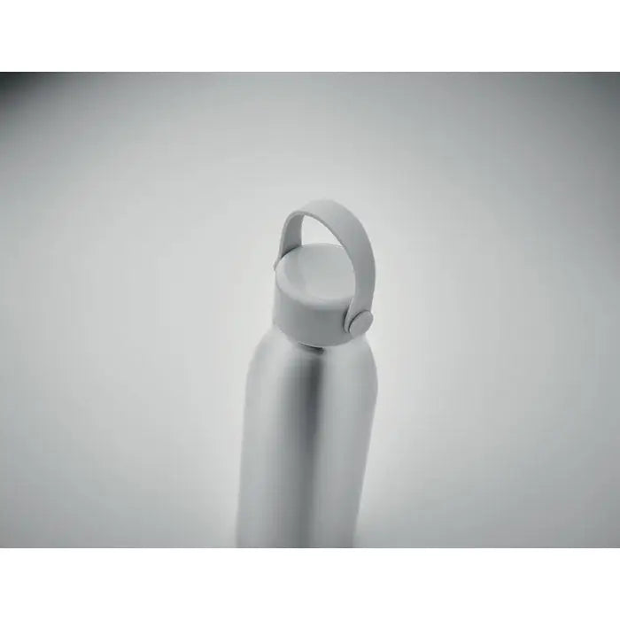 Flacon din aluminiu 650ml argintiu metalic cu maner si capac gri deschis pentru hidratare usoara