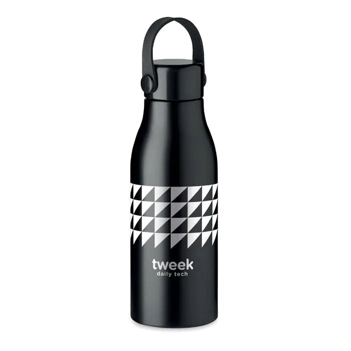 Flacon din aluminiu 650ml negru lucios cu model triunghi geometric si branding tweek daily tech