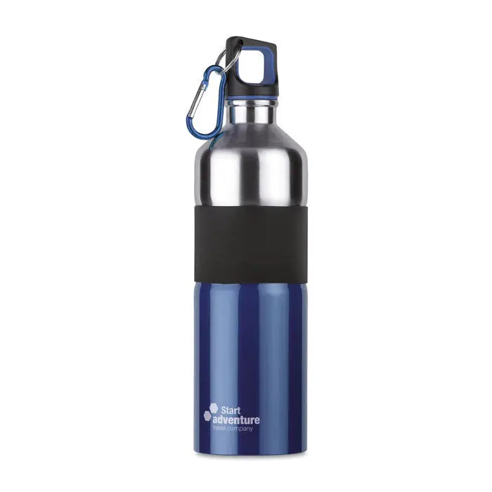 Flacon din otel inoxidabil albastru de 750 ml cu maner negru si carabina pentru hidratare usoara