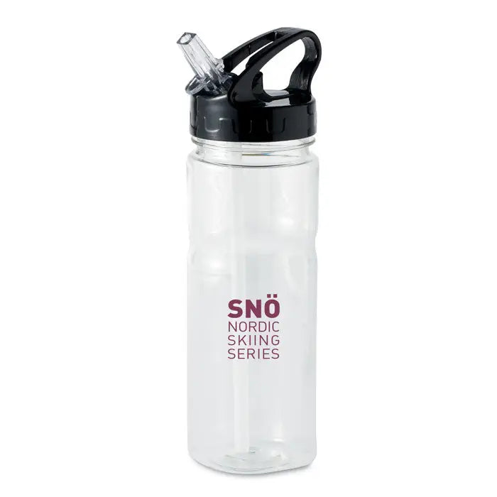 Flacon pctg transparent de 500 ml cu capac si pai negru, logo bordó snö nordic skiing series pe sticla