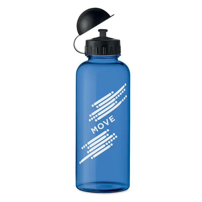 Flacon rpet 500ml sticla albastră translucida din plastic cu capac negru și logo alb move