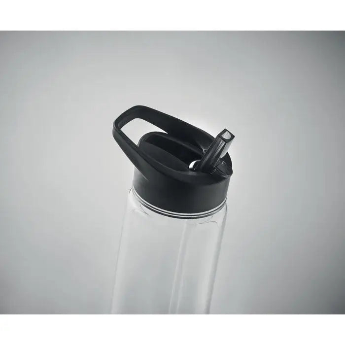 Flacon rpet 650ml transparent cu capac negru rabatabil si pai cu buton pentru hidratare usoara