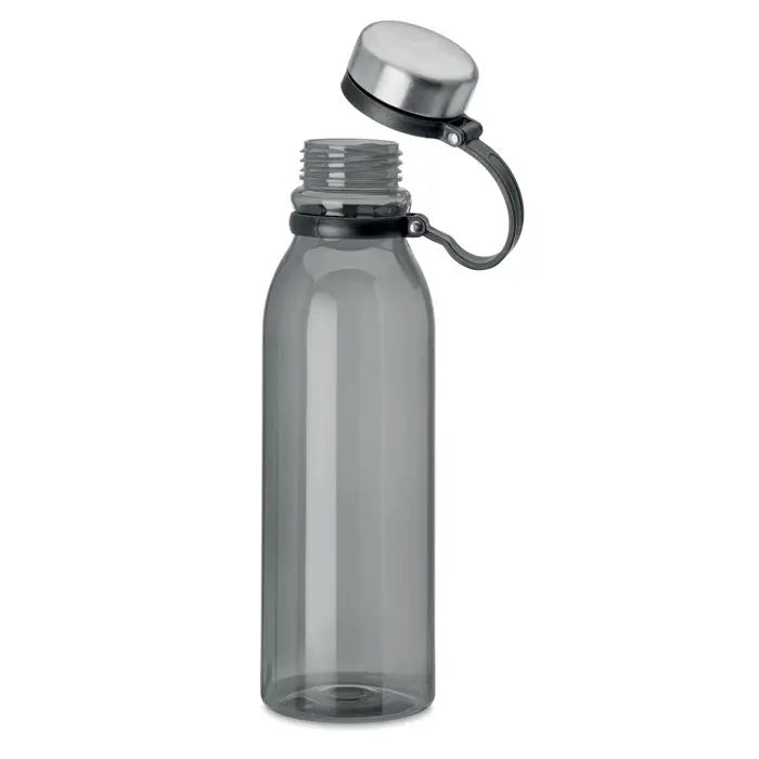 Flacon rpet 780ml sticlă de apă din plastic translucid gri cu capac metalic argintiu și inel de prindere din cauciuc negru