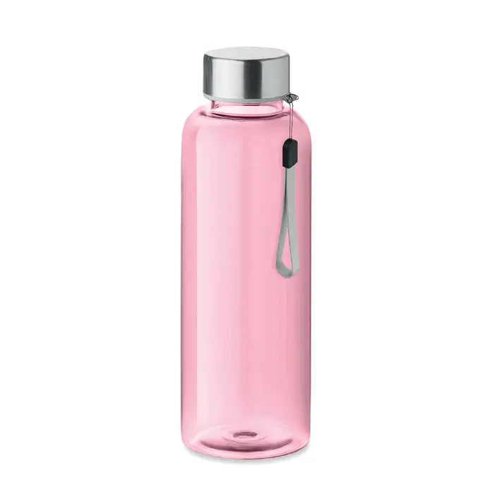 Flacon tritan 500ml sticla de apă roz translucidă din plastic cu capac metalic argintiu și curea de mână gri