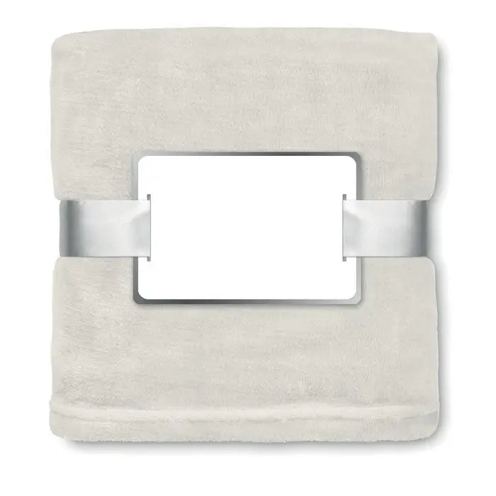 Beige patură flanel cu ramă metalică argintie centrală și benzi metalice laterale pentru confort și stil