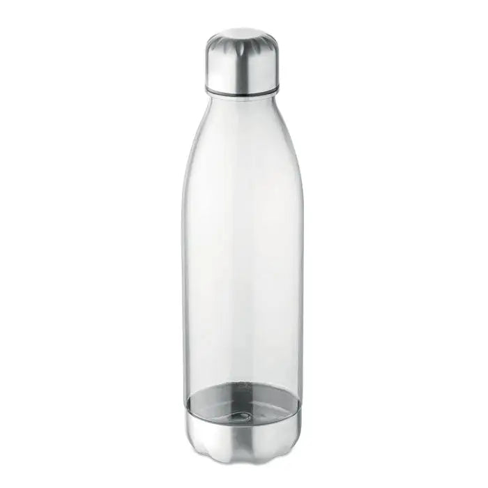 Sticlă de formă lapte de 600 ml transparentă cu capac și bază metalică argintie din plastic clar