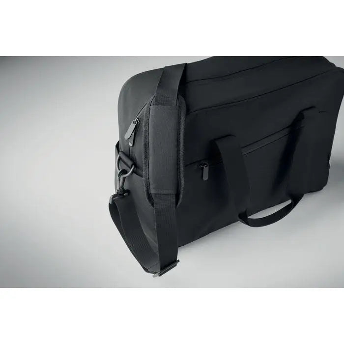 Geanta de calatorie de mana personalizata neagra din nylon cu curea de umar reglabila si multiple compartimente cu fermoar