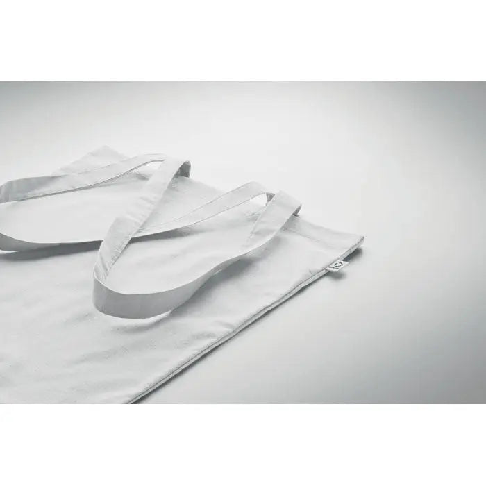 Geanta de cumparaturi din bumbac reciclat alba cu design minimalist si manere rezistente