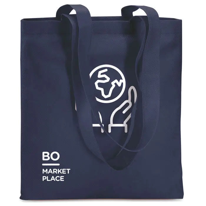 Geanta de cumparaturi netesuta navy blue din panza de 80 gr m2 cu grafica alba si text bo market place