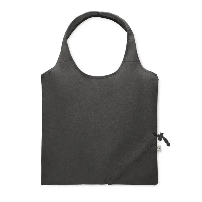 Geanta de cumparaturi pliabila neagra din material 140 gr/m² cu maner rotund si buzunar lateral cu fermoar