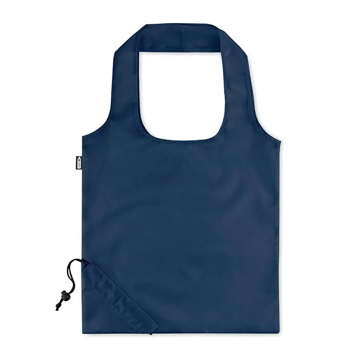 Geanta de cumparaturi pliabila din rpet navy blue cu inchidere cu snur negru pentru transport usor