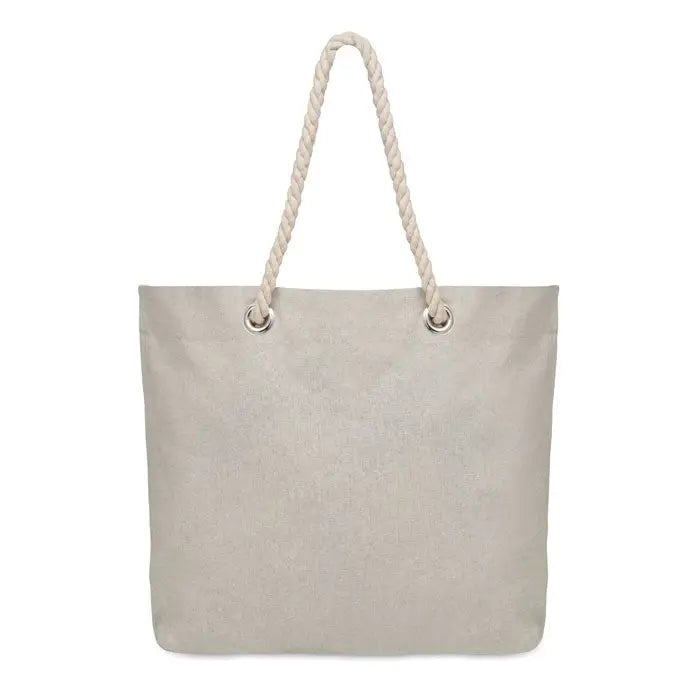Beige geanta de plaja din panza cu maner gros din snur si capse metalice argintii 220gr/m²