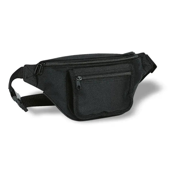 Geanta de talie neagra din nylon cu doua compartimente cu fermoar si curea reglabila