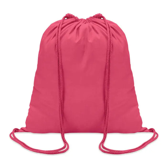 Geanta din bumbac cu snur de 100 gr/m² roz vibrant din material ușor și neted cu snururi împletite asortate