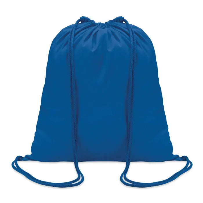 Solid royal blue solid cotton drawstring backpack with 100 gr/m² fabric and matching braided cords