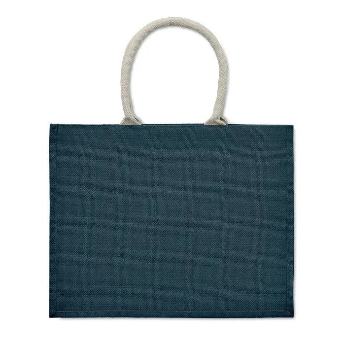 Geanta din iuta de culoare teal inchis cu manere din bumbac bej deschis pentru utilizare zilnica