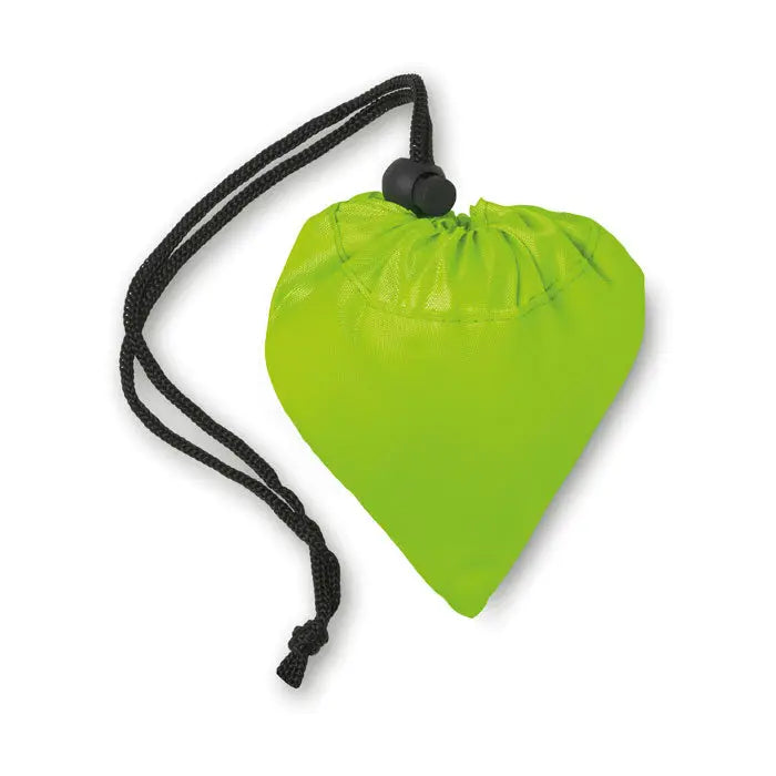 Geanta pliabila din poliester 210d verde lime in forma de inima cu snur negru si opritor