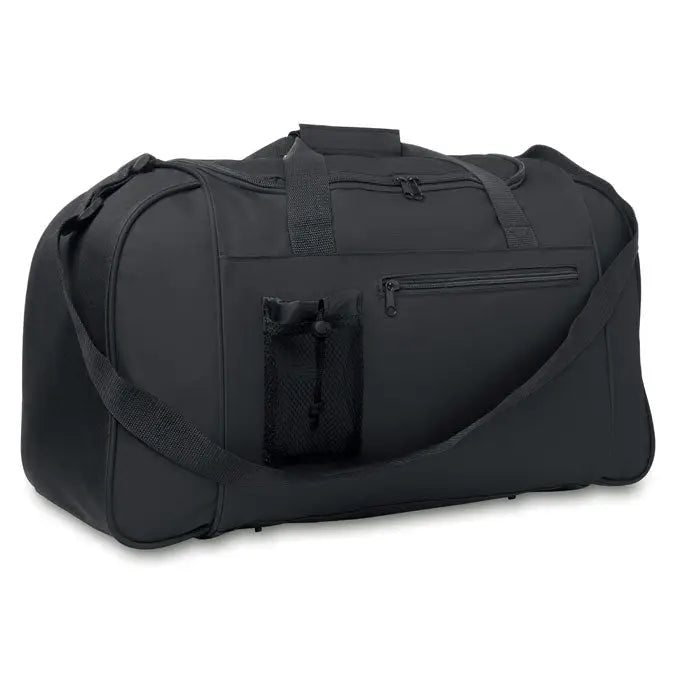 Geanta sport 600d neagra din material 600d cu buzunar lateral plasa si curea reglabila pentru umar
