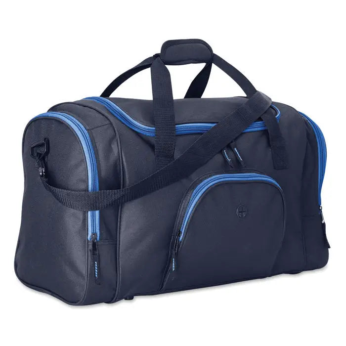 Geanta sport 600d bleumarin cu fermoar albastru si manere negre, sac sportiv rezistent si practic
