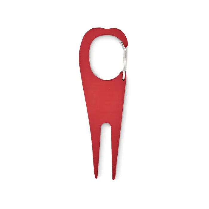 Instrument de golf din aluminiu rosu cu clips carabiniera argintie pentru repararea divoturilor pe terenul de golf