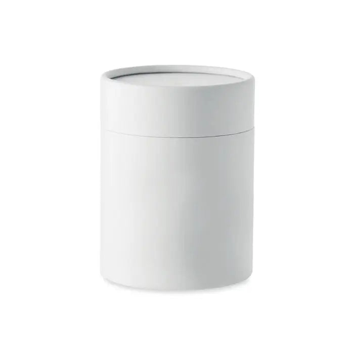 Lumanare de ceara pe baza de plante 200 gr in recipient alb cilindric cu capac, design minimalist si material lucios