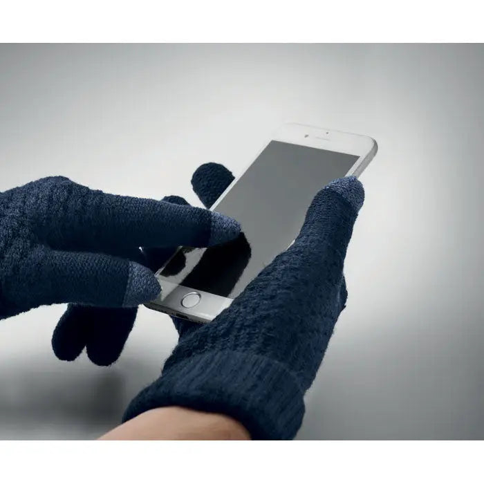 Manusi tactile rpet navy albastre cu touchscreen si textura pentru utilizare pe smartphone