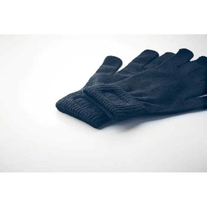Manusi tricotate negre din rpet cu touchscreen si mansete striate pentru utilizare tactila touchscreen