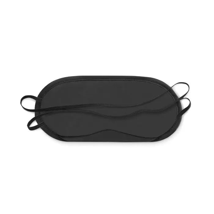 Masca de ochi neagra din material textil cu curele elastice reglabile pentru confort si odihna usoara