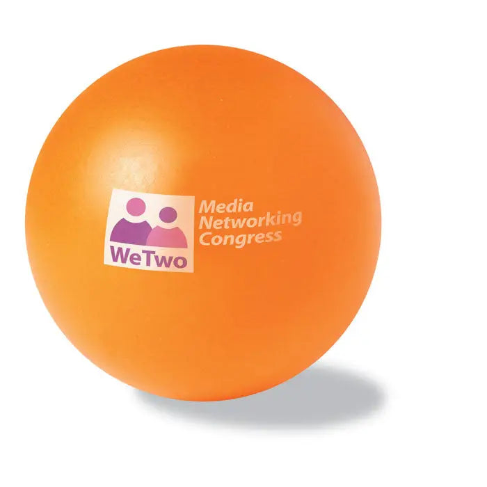 Minge antistres portocalie cu logo alb wetwo media networking congress din material moale pentru promovare