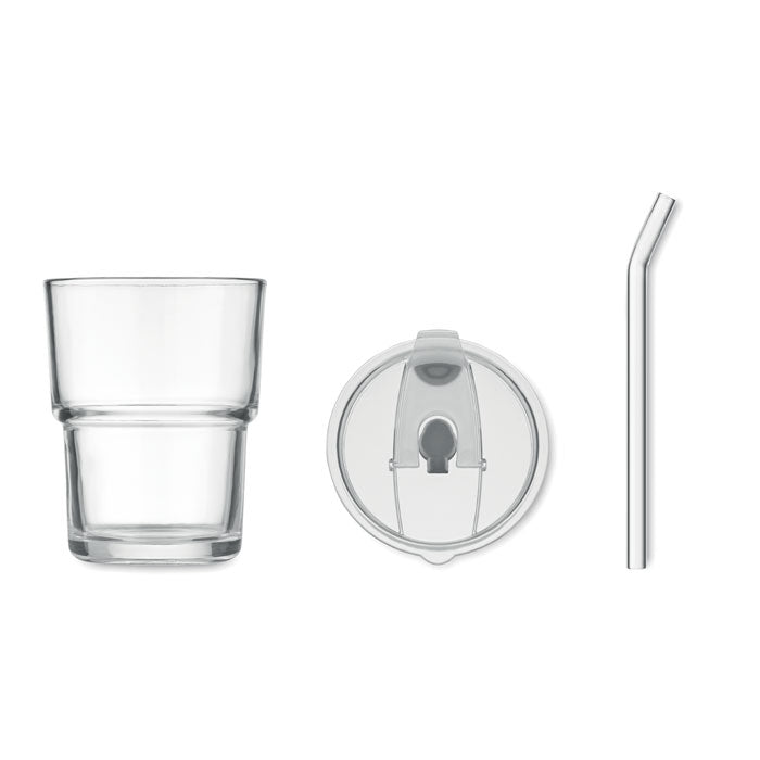 Pahar de sticla cu paie 400ml